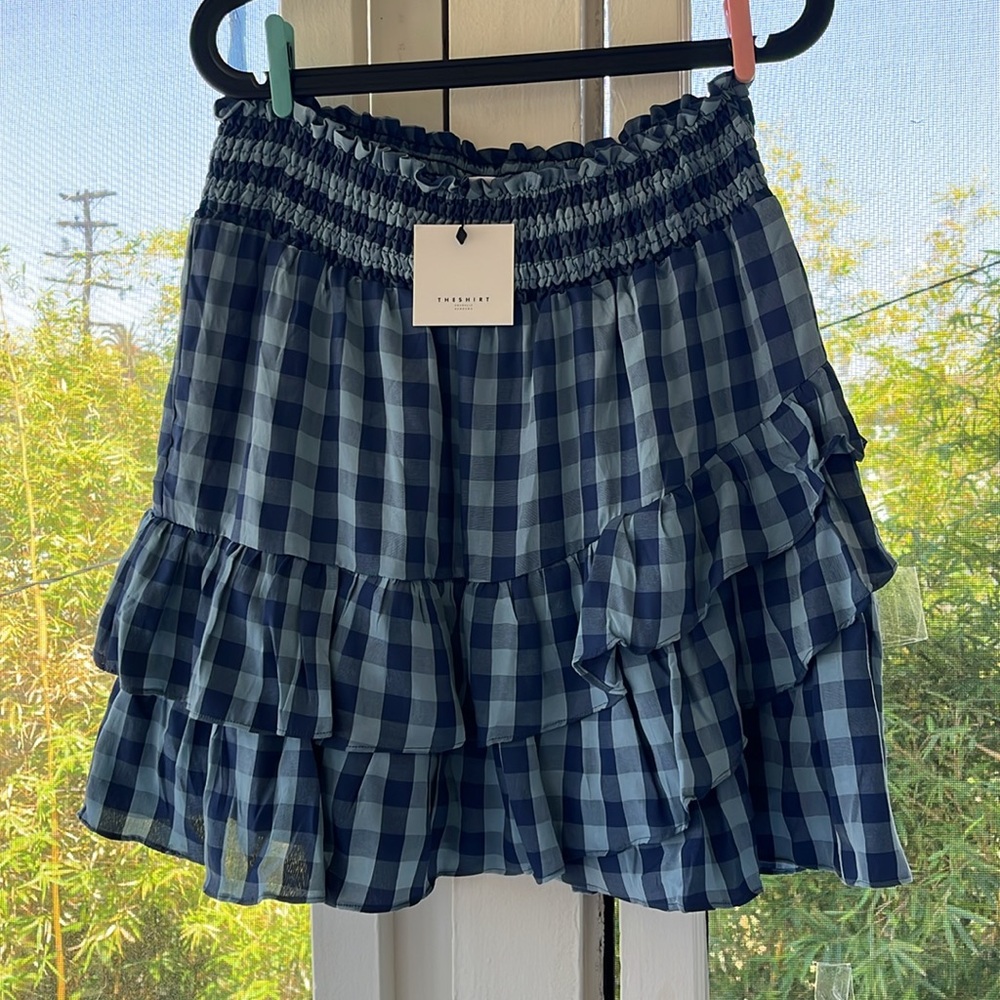 Rochelle Behrens THE SHIRT - plaid ruffle mini skirt XL NWT